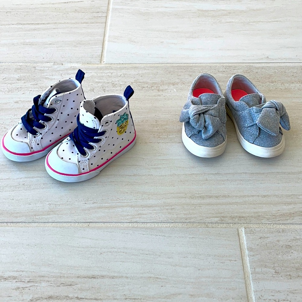 Gymboree white with blue polka dots and Zara grey with bow sneakers